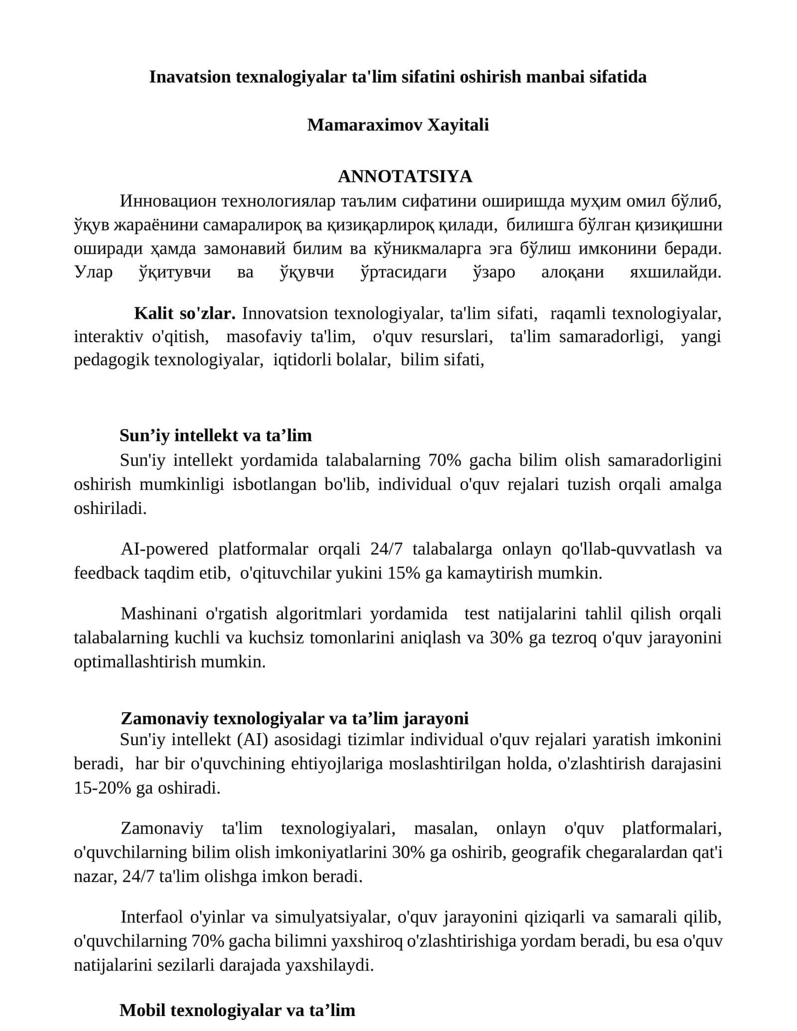 Inavatsion texnalogiyalar ta'lim sifatini oshirish manbai sifatida 1