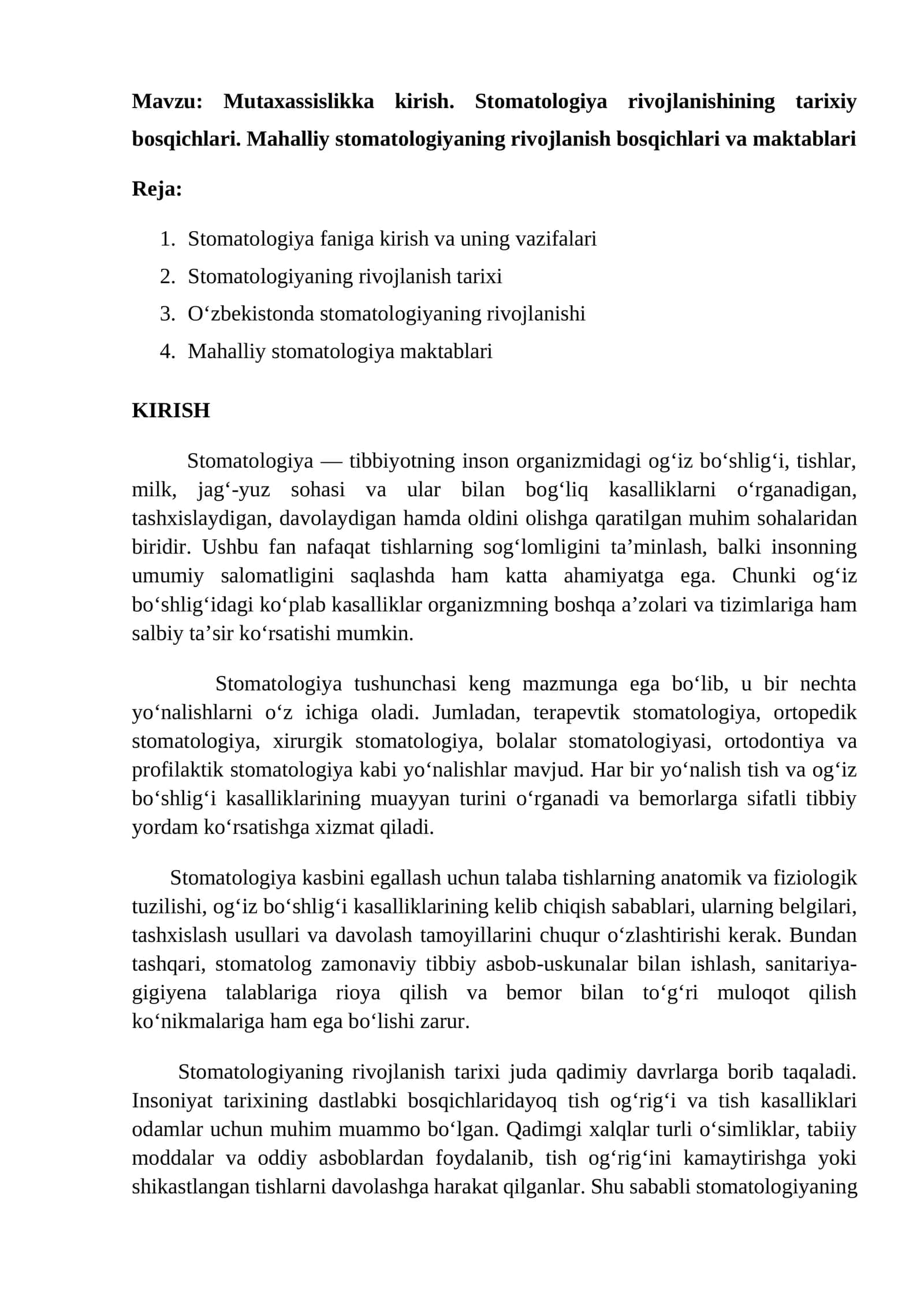 Stomatologiya faniga kirish 1