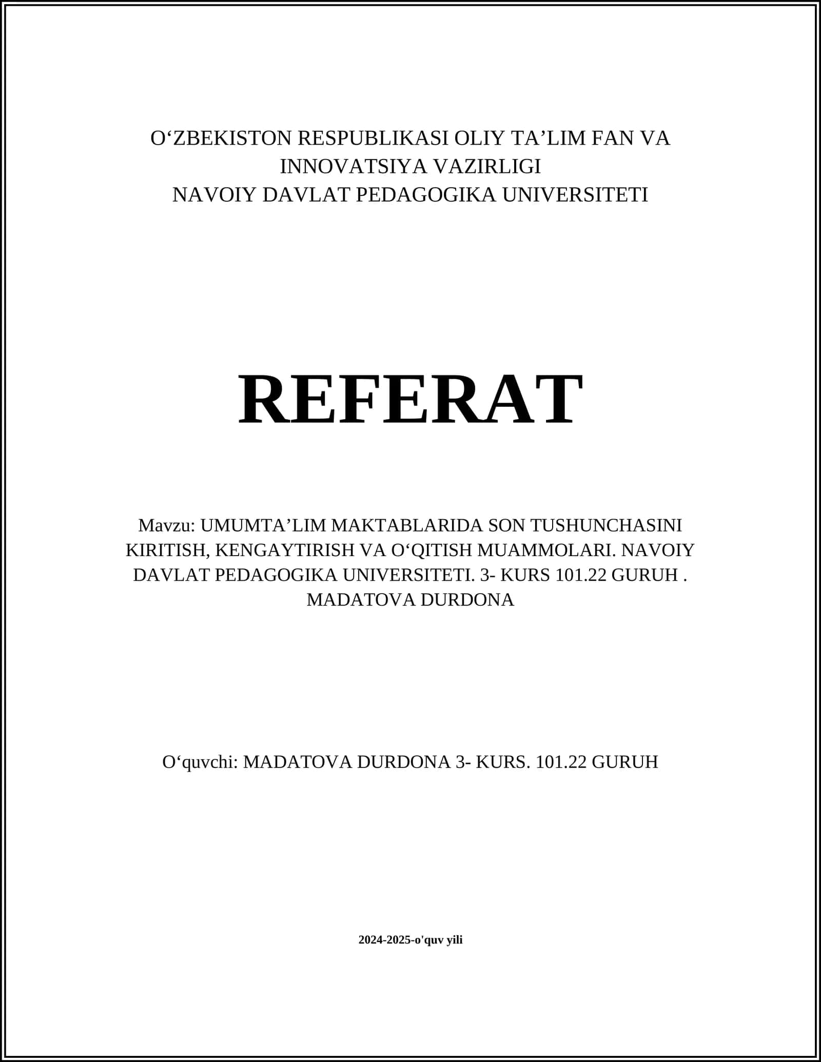 UMUMTAʼLIM MAKTABLARIDA SON TUSHUNCHASINI KIRITISH, KENGAYTIRISH VA OʻQITISH MUAMMOLARI 1