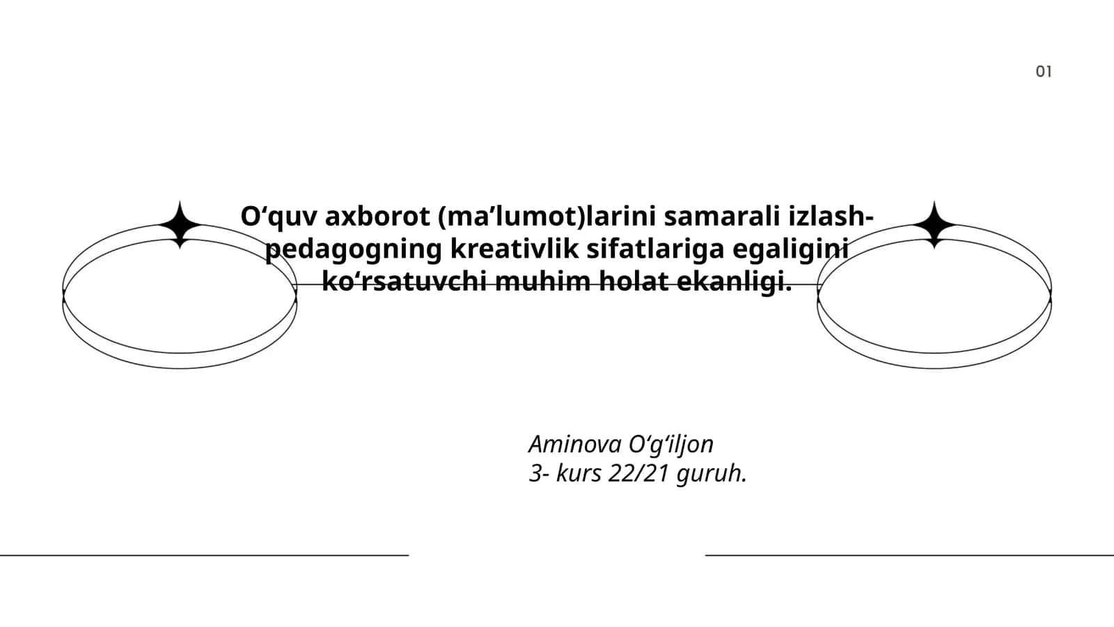Oʻquv axborot (ma’lumot)larini samarali izlash-pedagogning kreativlik sifatlariga egaligini koʻrsatuvchi muhim holat ekanligi 1
