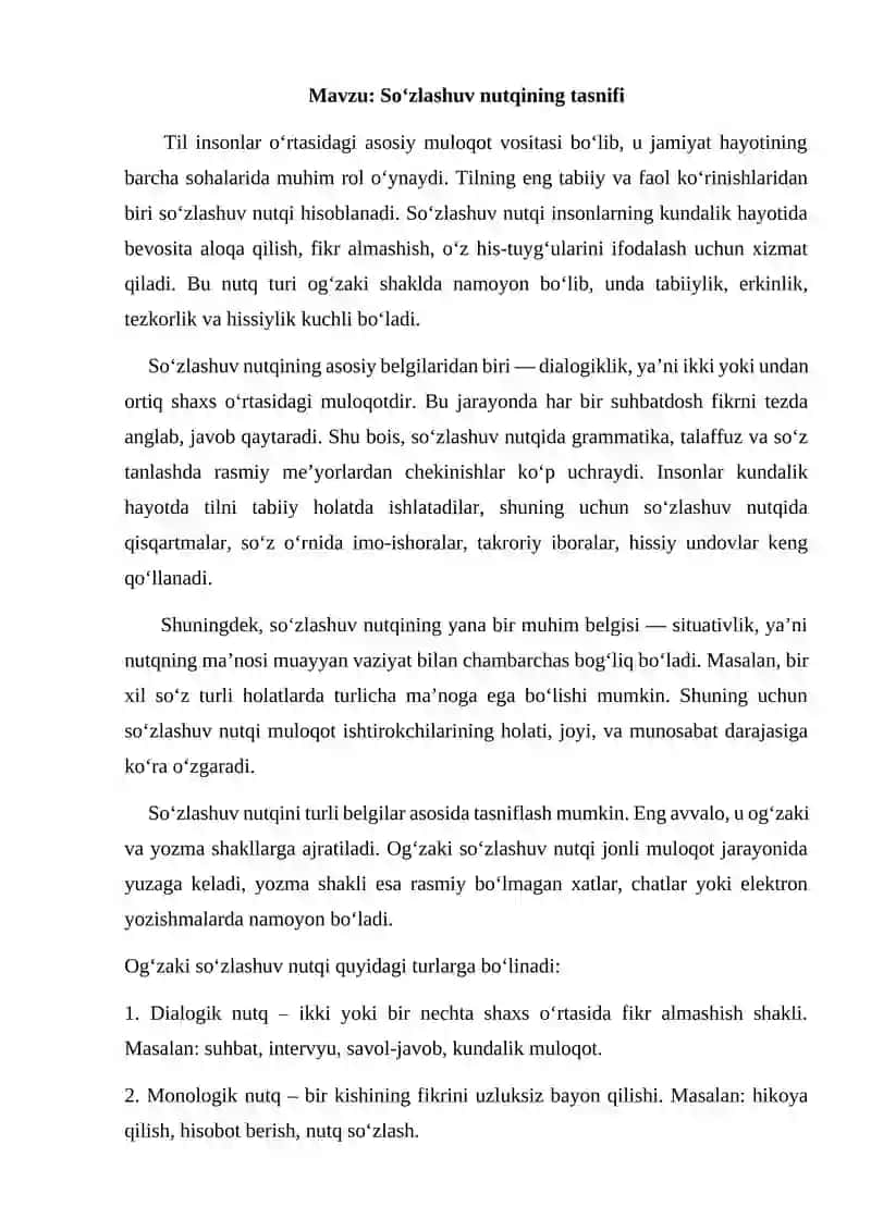 Soʻzlashuv nutqining tasnifi 1