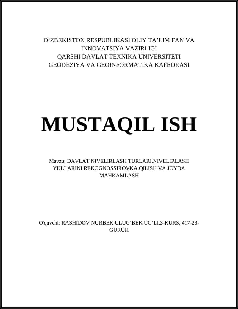 Davlat Nivelirlash Turlari 1