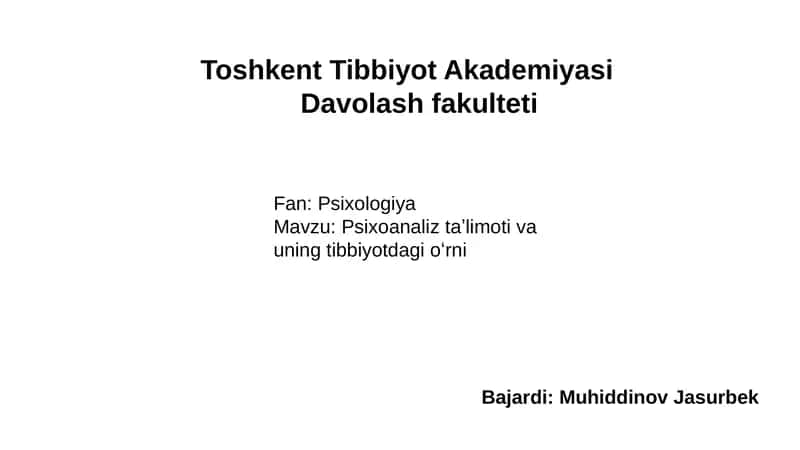 Psixoanaliz taʼlimoti va uning tibbiyotdagi oʻrni 1