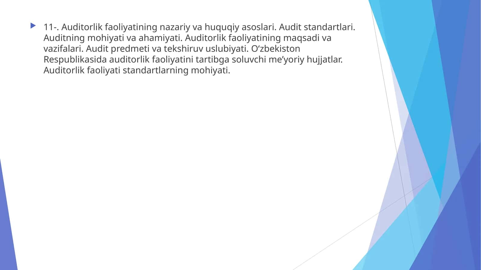 Auditorlik faoliyatining nazariy va huquqiy asoslari 1