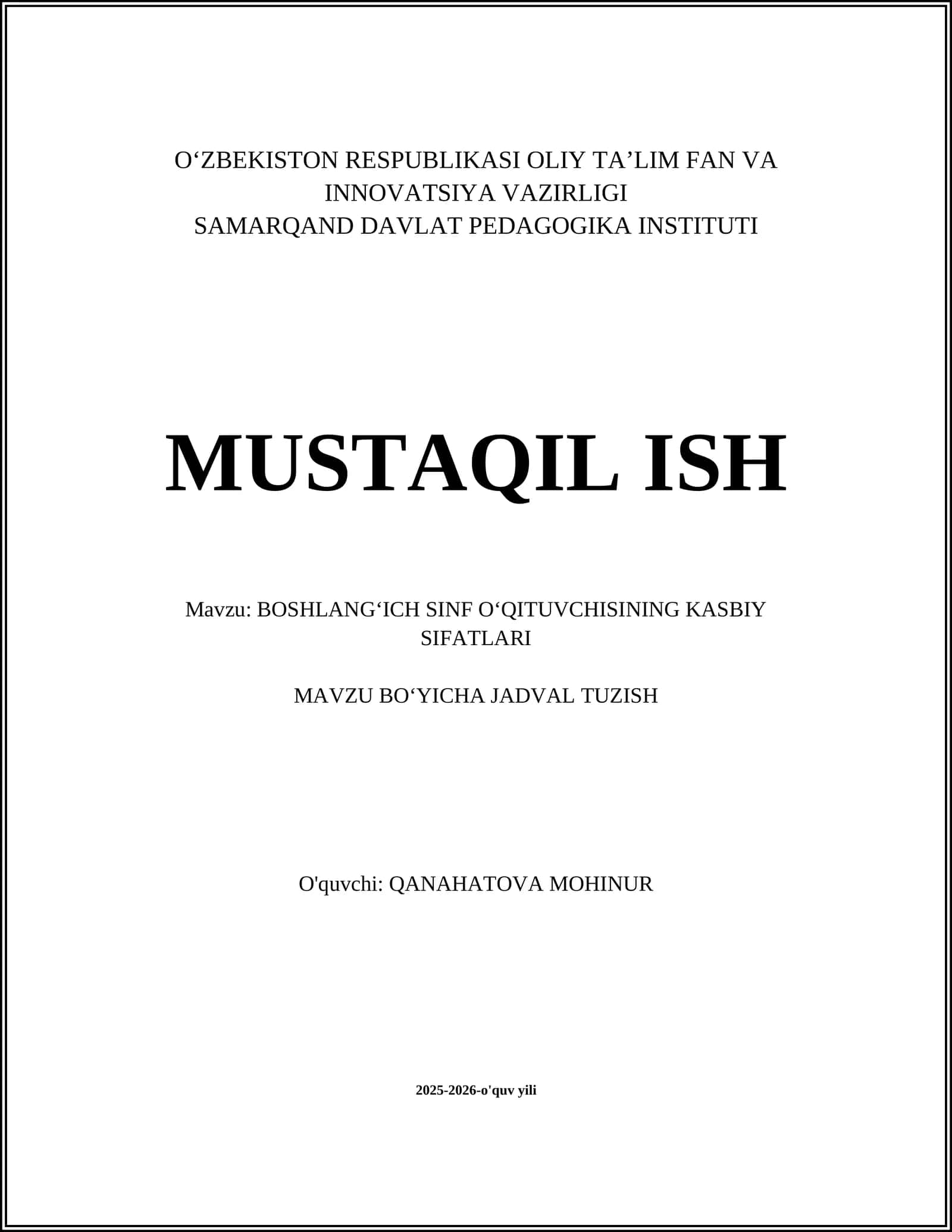 Boshlang‘ich Sinf Oʻqituvchisining Kasbiy Sifatlari 1