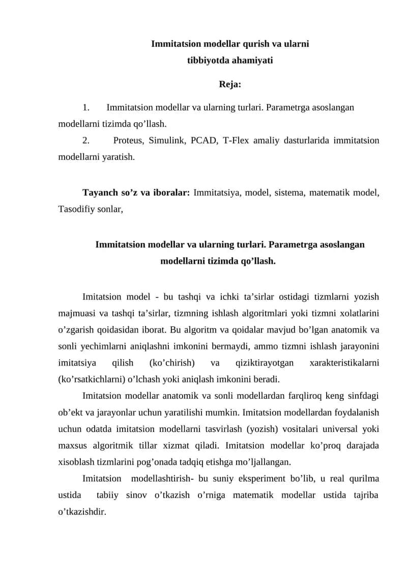 Immitatsion modellar va ularning turlari 1