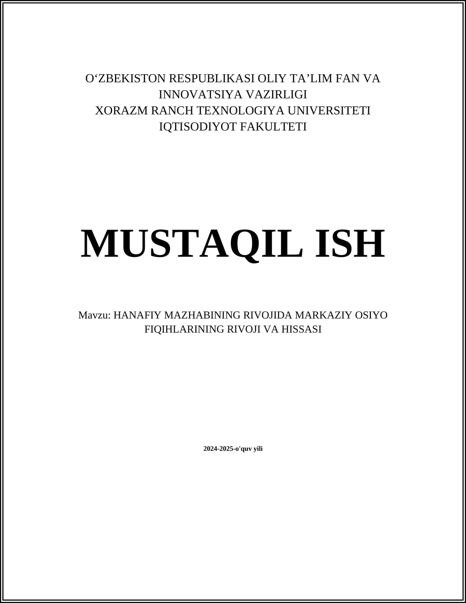 HANAFIY MAZHABINING RIVOJIDA MARKAZIY OSIYO FIQIHLARINING RIVOJI VA HISSASI 1