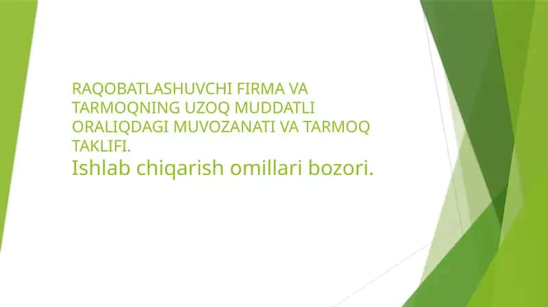 RAQOBATLASHUVCHI FIRMA VA TARMOQNING UZOQ MUDDATLI ORALIQDAGI MUVOZANATI VA TARMOQ TAKLIFI. 1
