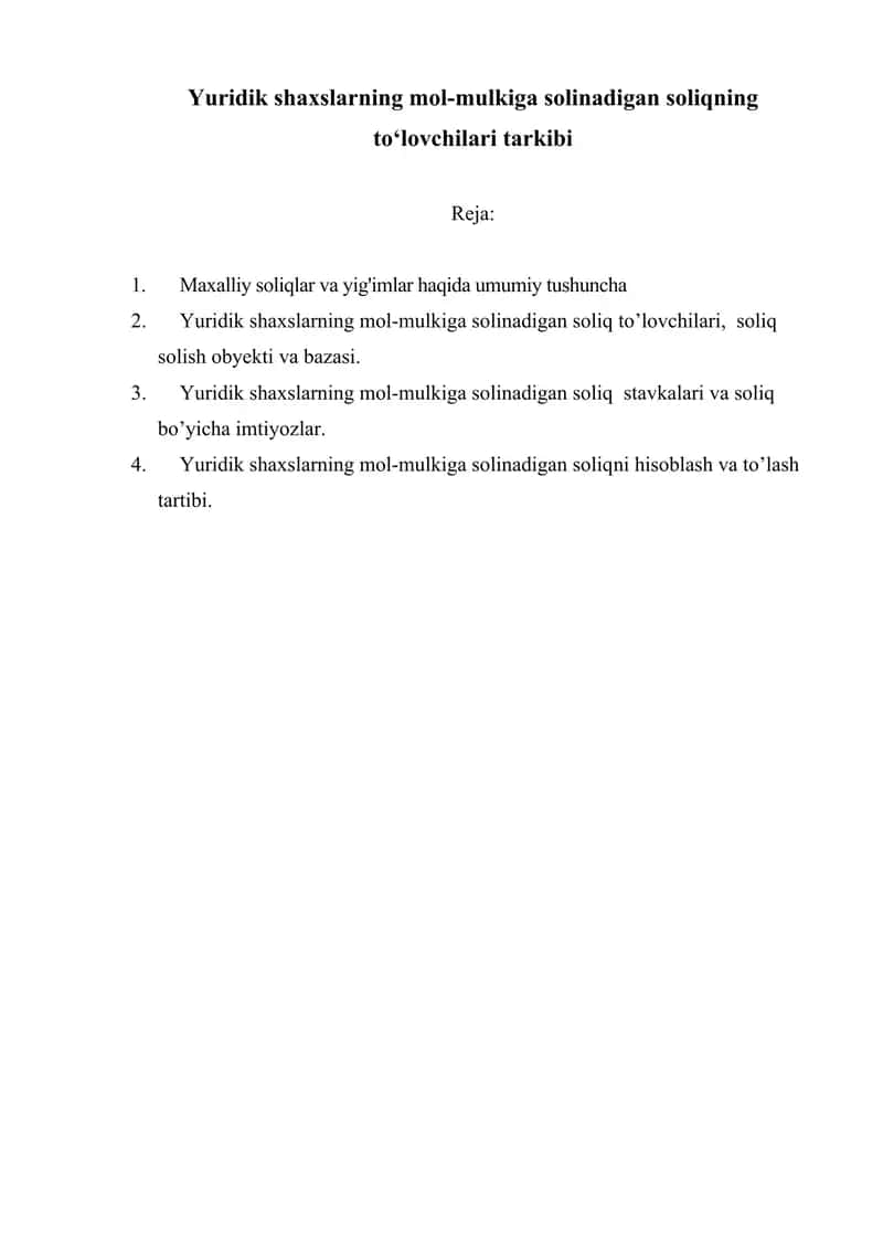 Yuridik shaxslarning mol-mulkiga solinadigan soliqning to‘lovchilari tarkibi 1