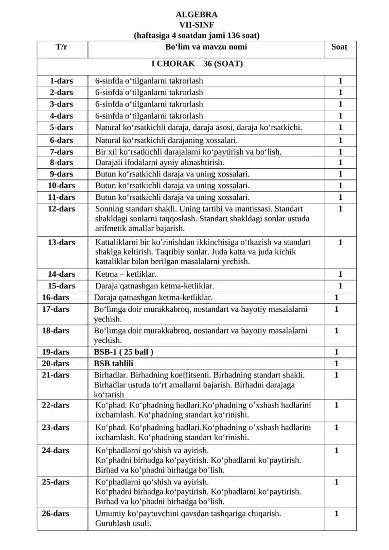 ALGEBRA VII-SINF 1