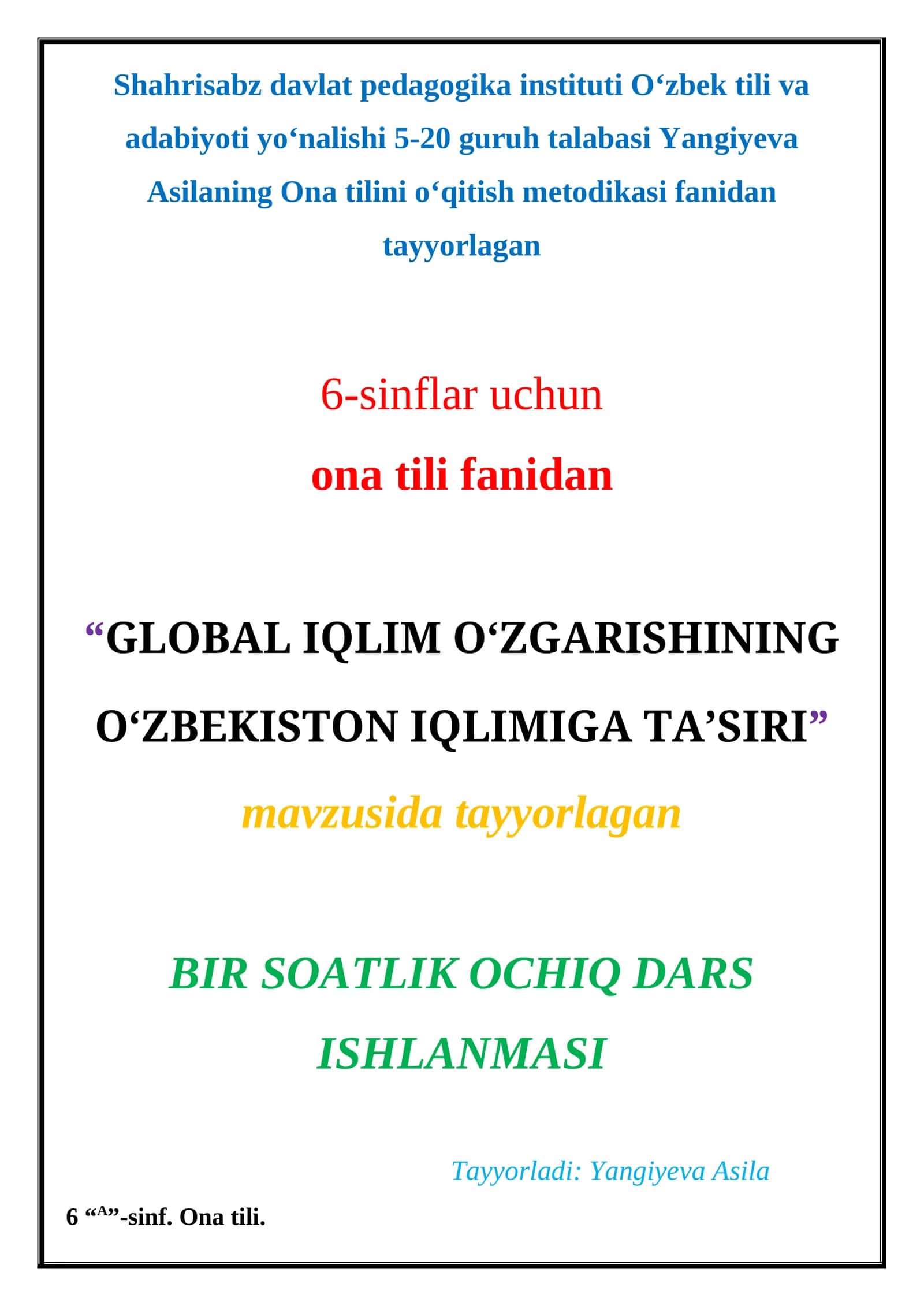 GLOBAL IQLIM O‘ZGARISHINING O‘ZBEKISTON IQLIMIGA TA’SIRI 1