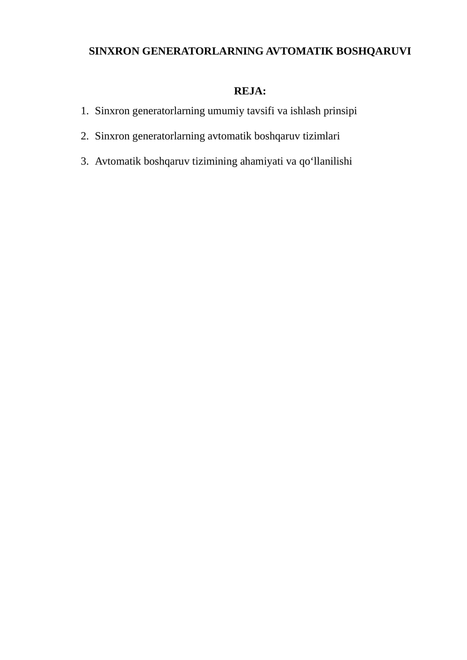 SINXRON GENERATORLARNING AVTOMATIK BOSHQARUVI 1
