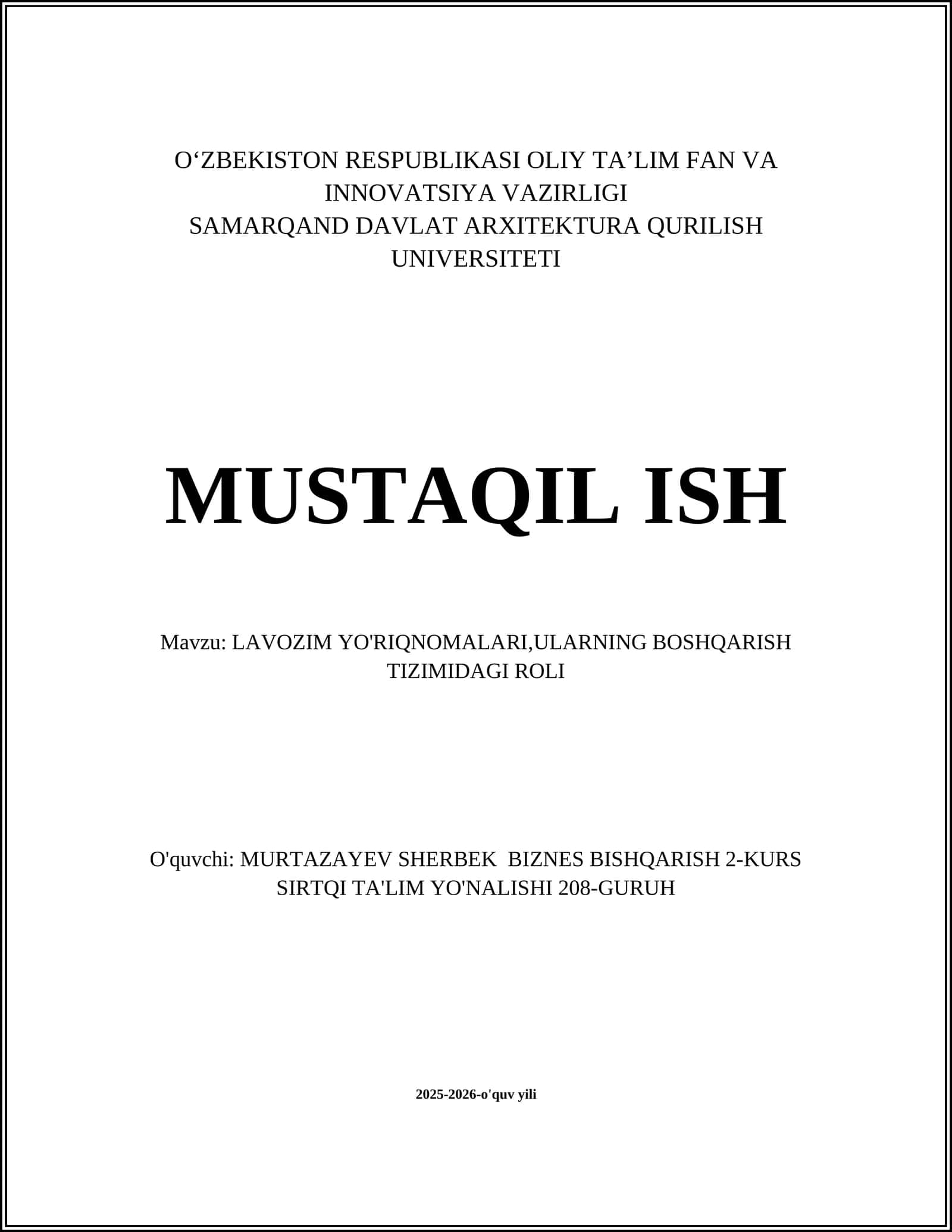 LAVOZIM YO'RIQNOMALARI,ULARNING BOSHQARISH TIZIMIDAGI ROLI 1