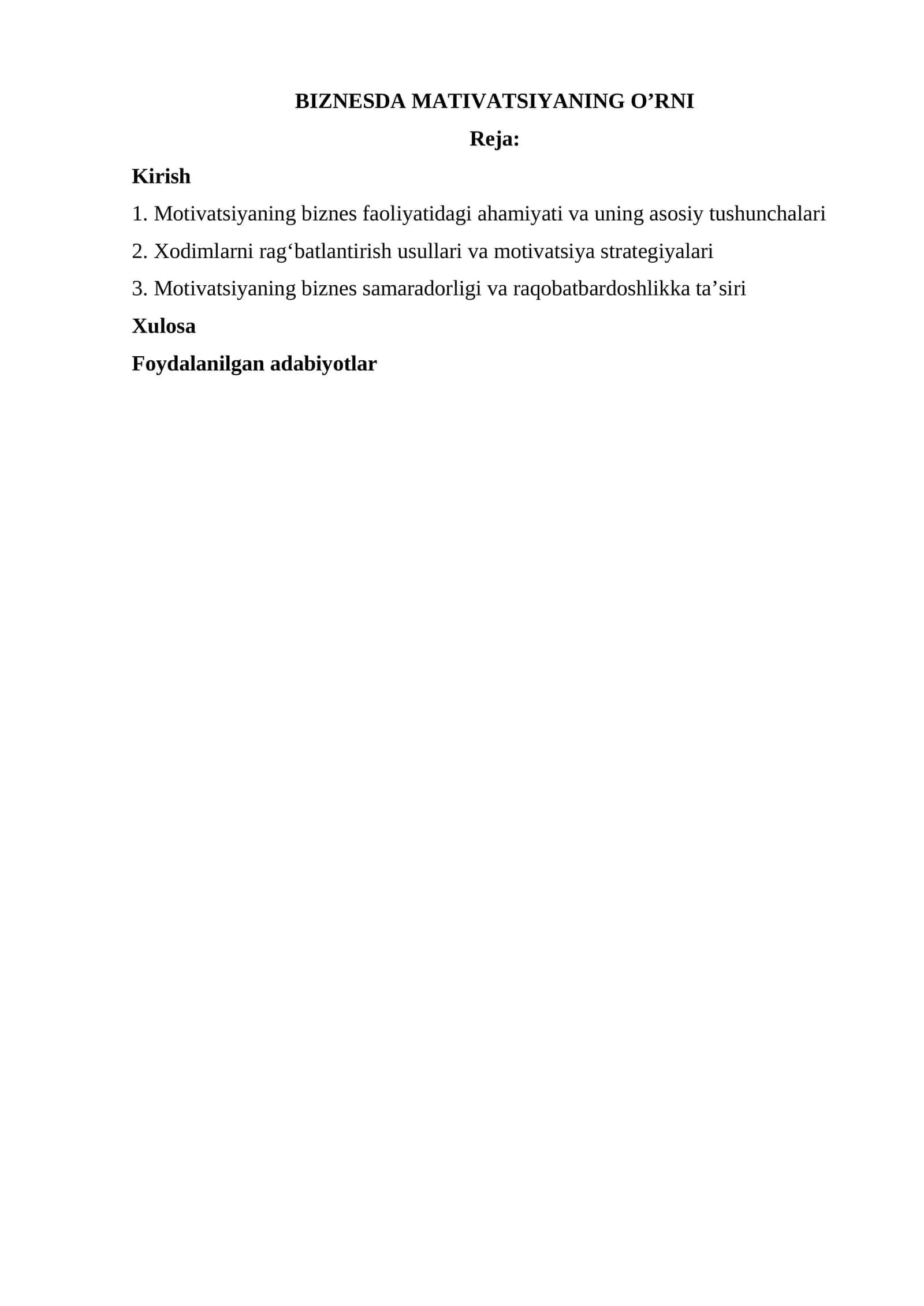BIZNESDA MATIVATSIYANING O’RNI 1