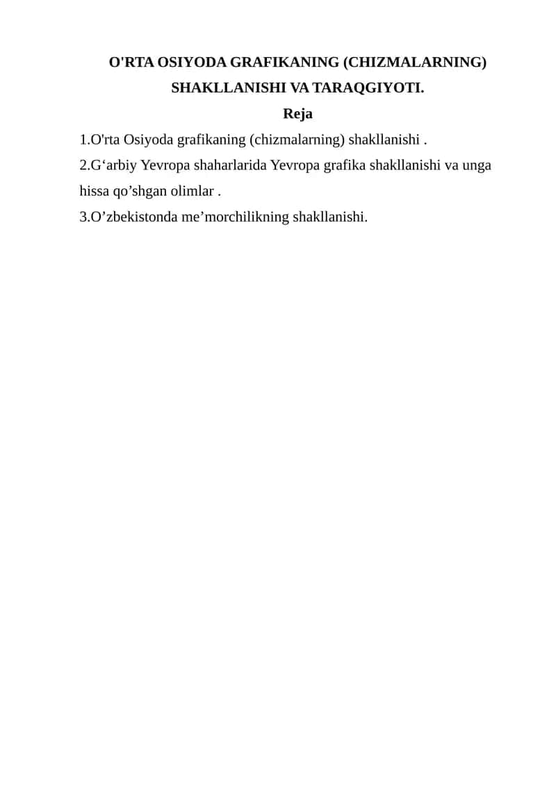 O'RTA OSIYODA GRAFIKANING (CHIZMALARNING) SHAKLLANISHI VA TARAQGIYOTI 1
