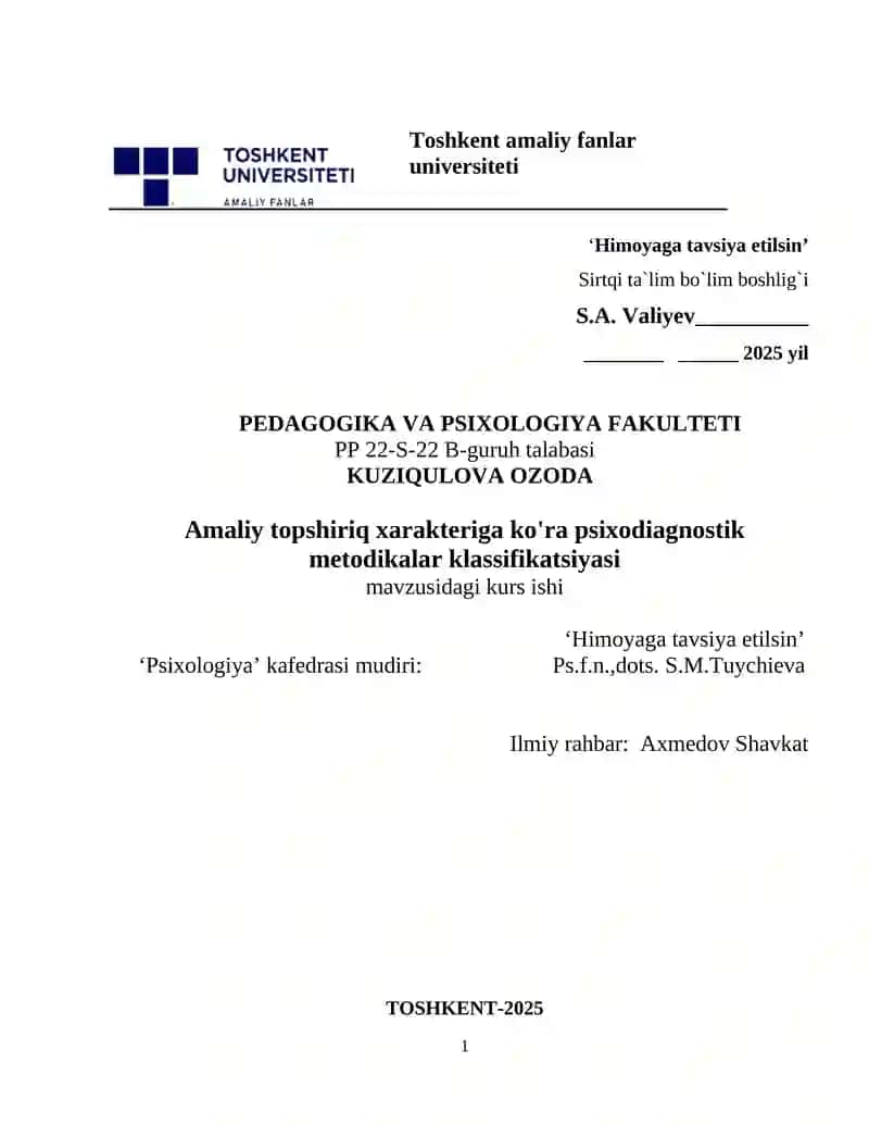 Psixodiagnostik metodikalar klassifikatsiyasi 1