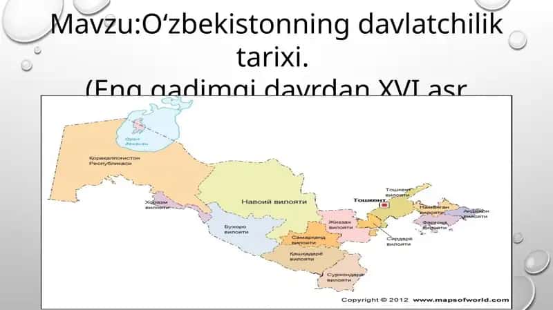 Oʻzbekistonning davlatchilik tarixi.  (Eng qadimgi davrdan XVI asr davlatchiligi) 1