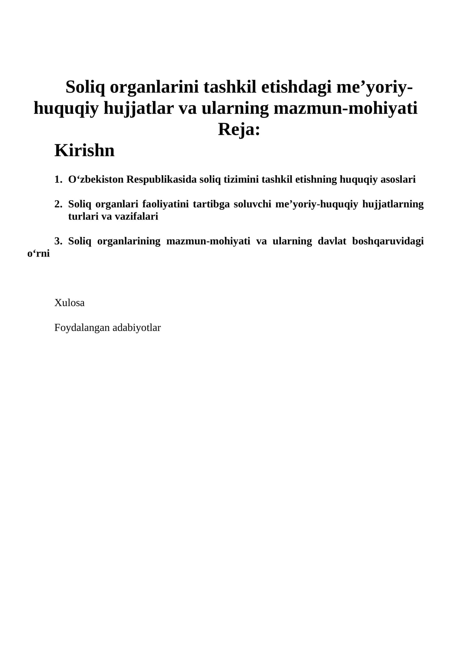 Soliq organlarini tashkil etishdagi me’yoriy-huquqiy hujjatlar va ularning mazmun-mohiyati 1