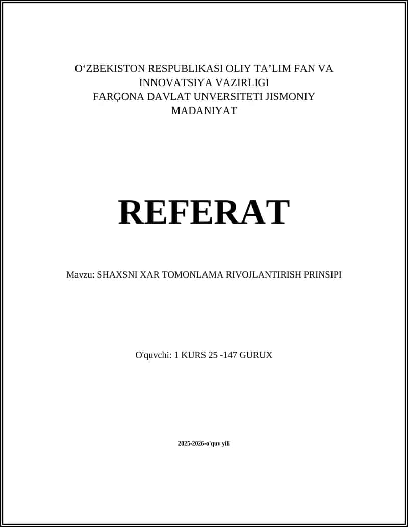 SHAXSNI XAR TOMONLAMA RIVOJLANTIRISH PRINSIPI 1