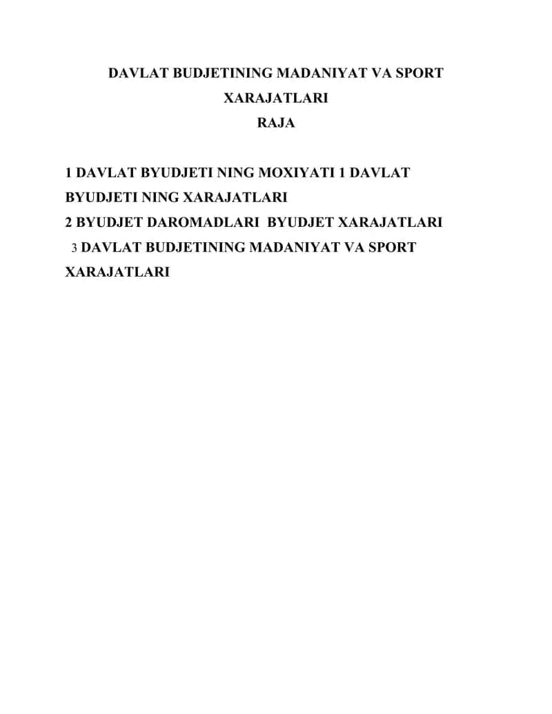 DAVLAT BUDJETINING MADANIYAT VA SPORT XARAJATLARI 1