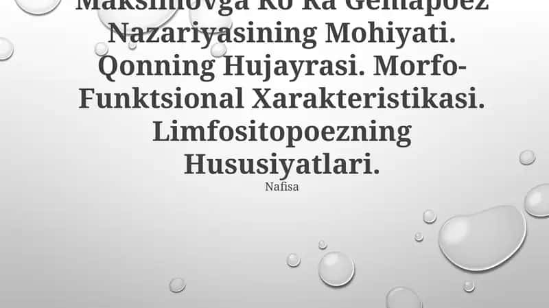 Gematopoez Nazariyalari A.A Maksimovga KoʻRa 1