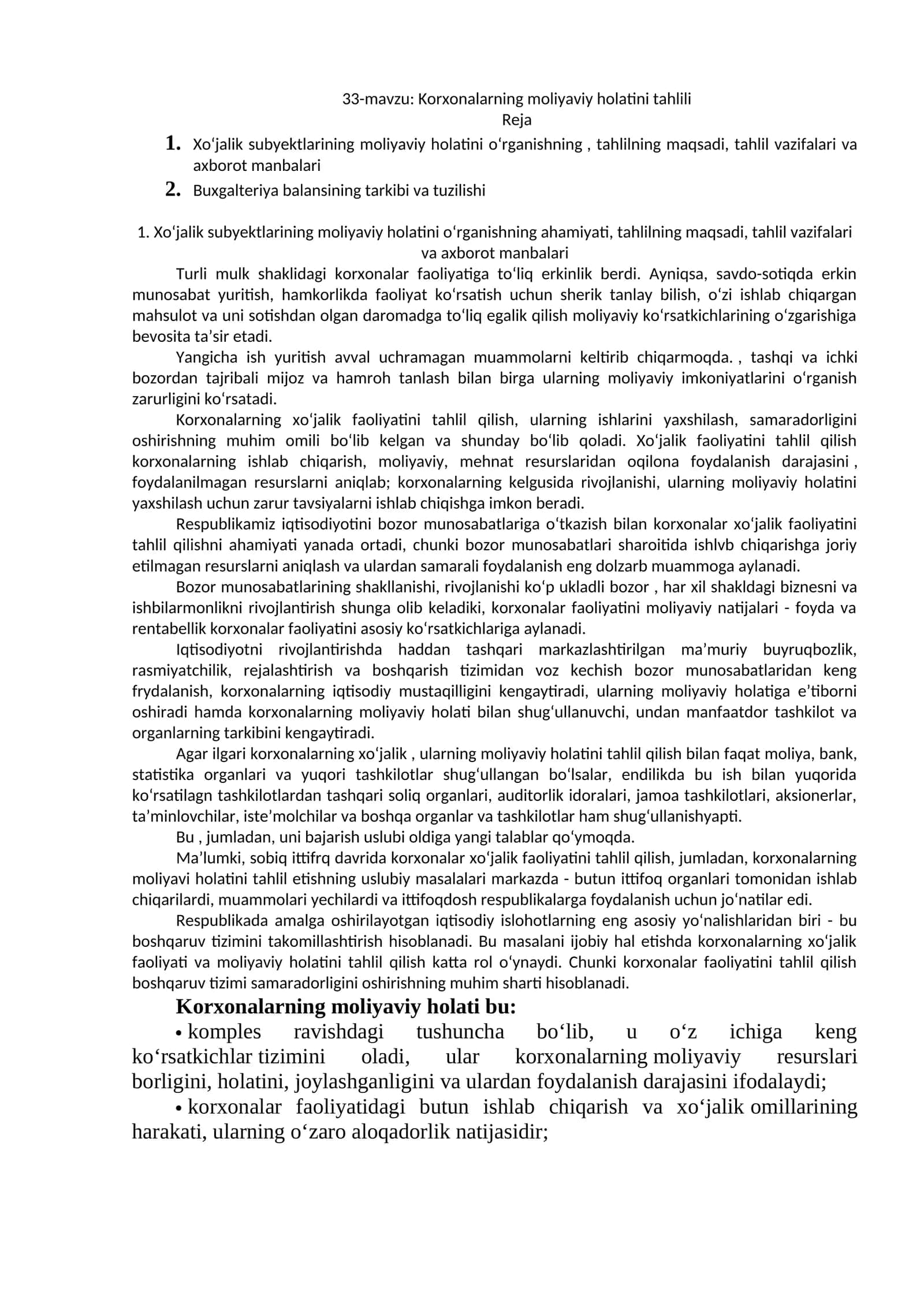 Korxonalarning moliyaviy holatini tahlili 1