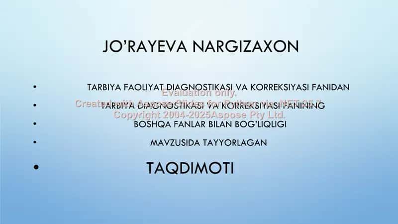 Tarbiya faoliyat diagnostikasi va korreksiyasi fanidan 1