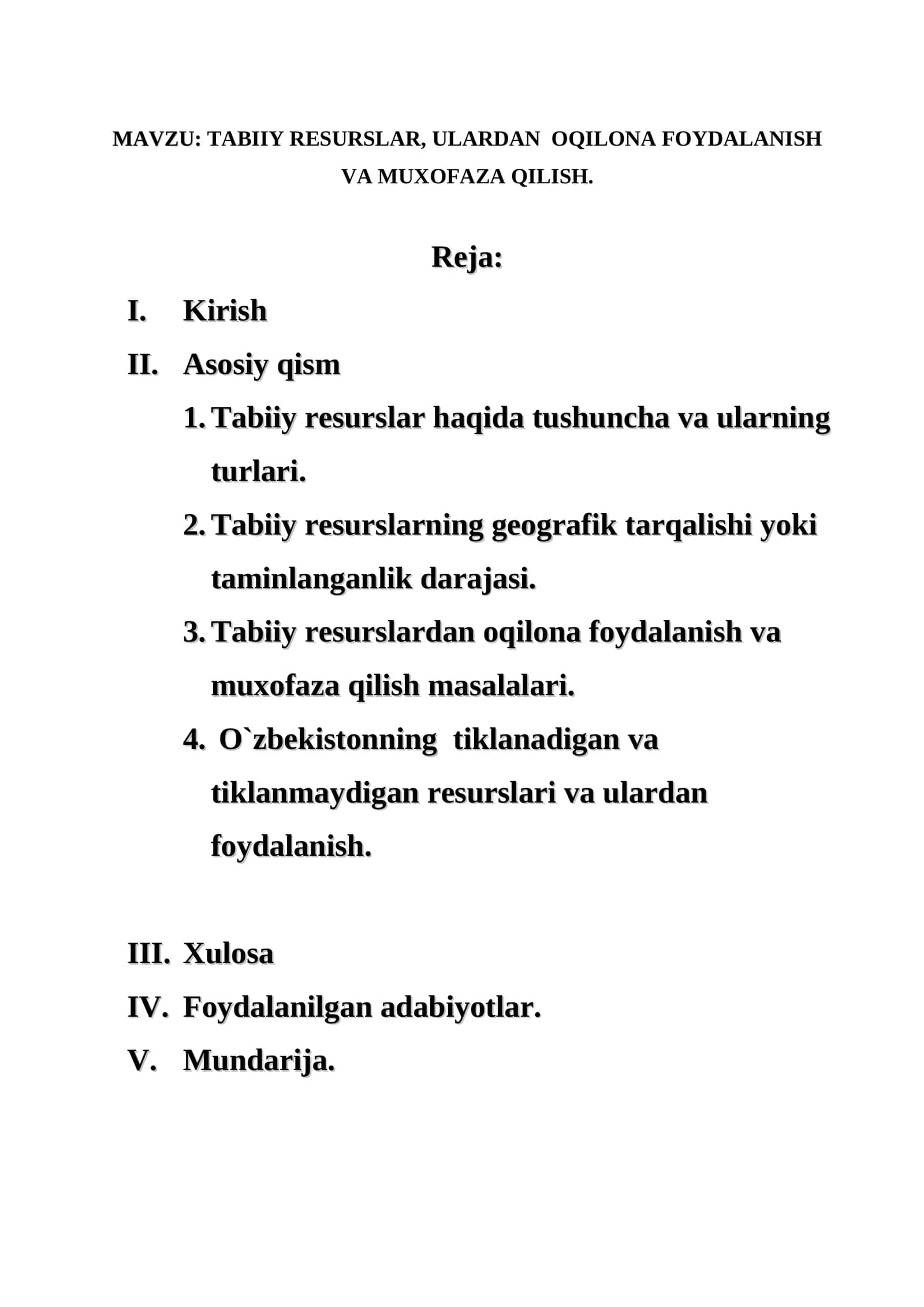 Tabiiy Resurslar va Ulardan Foydalanish 1