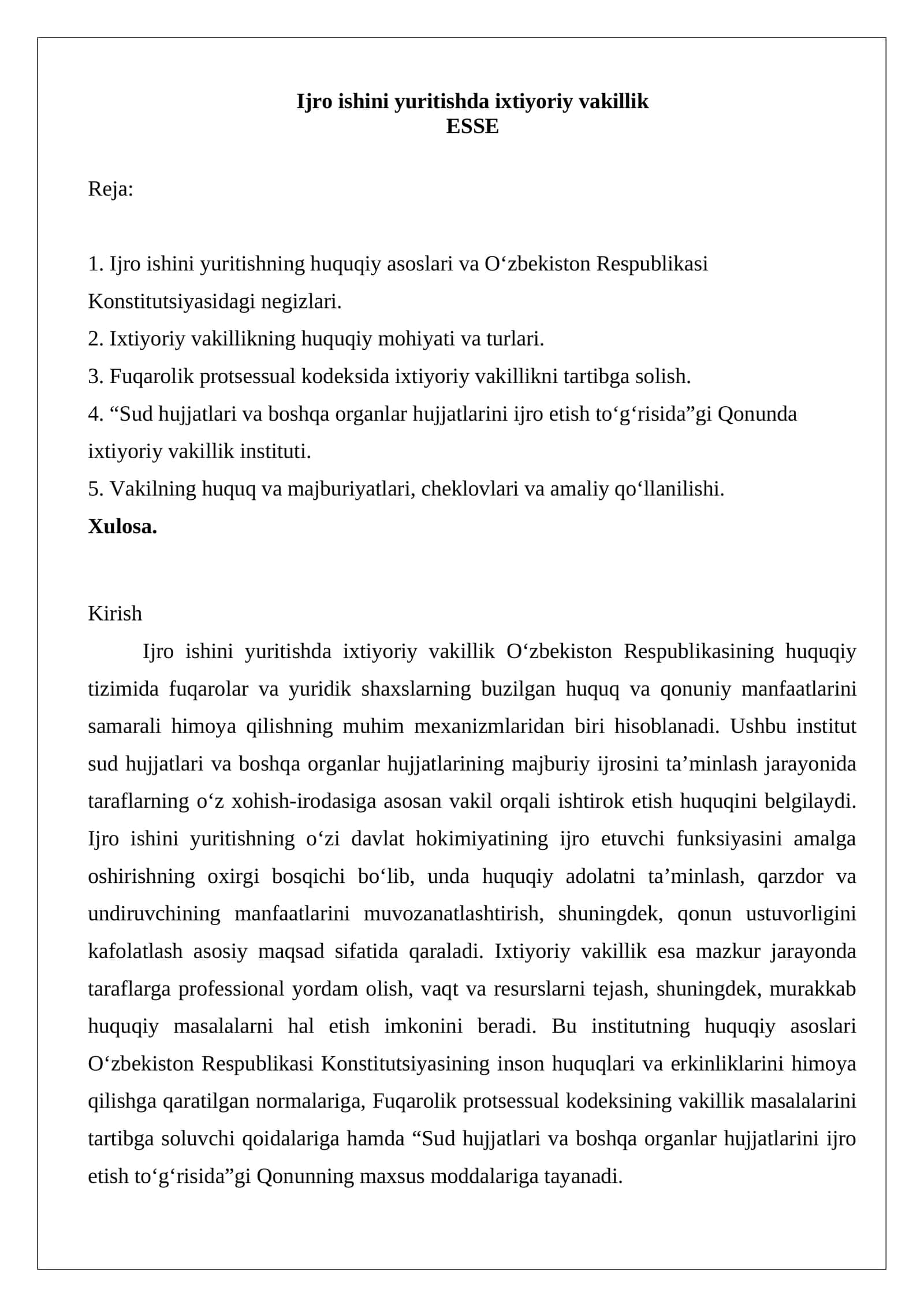 Ijro ishini yuritishda ixtiyoriy vakillik 1