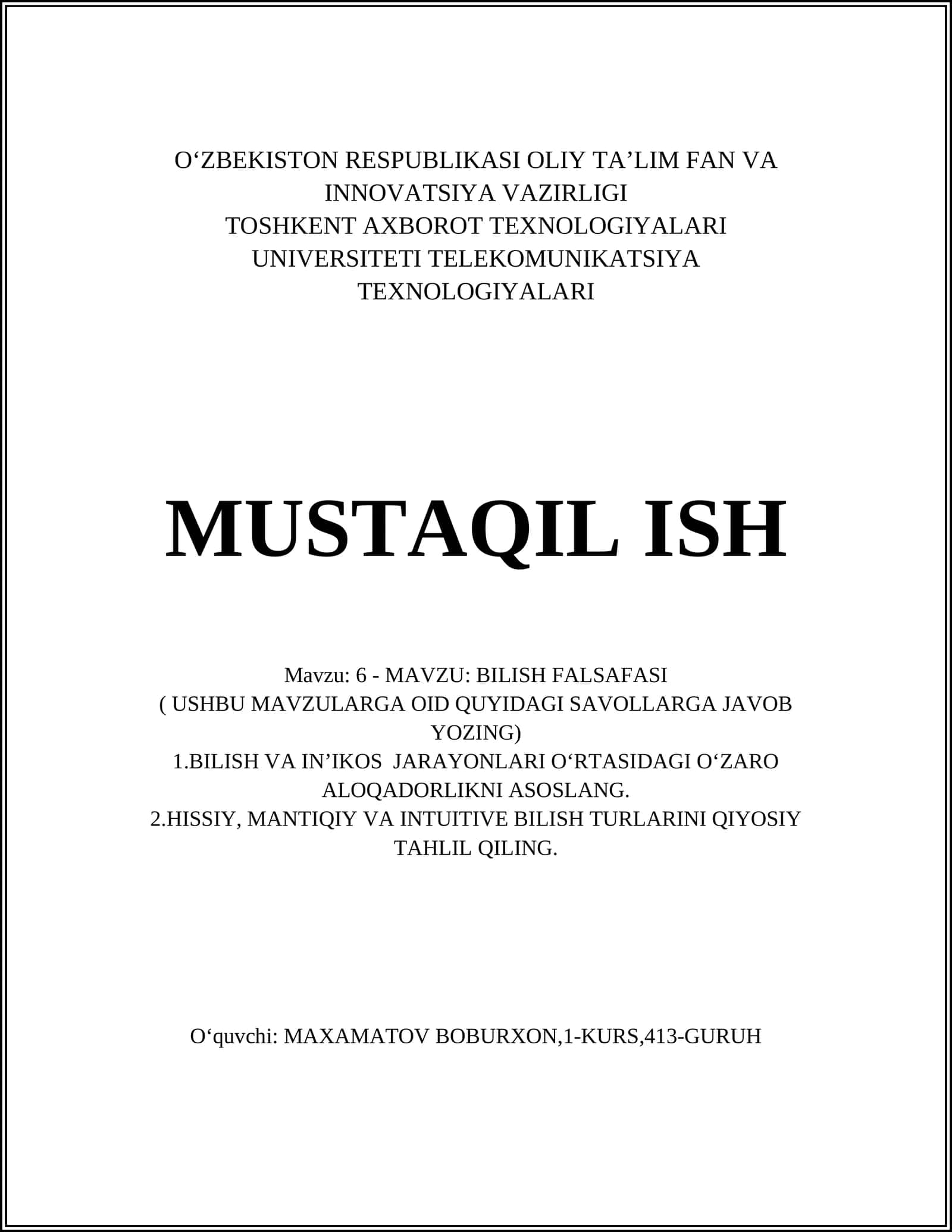 BILISH FALSAFASI 1
