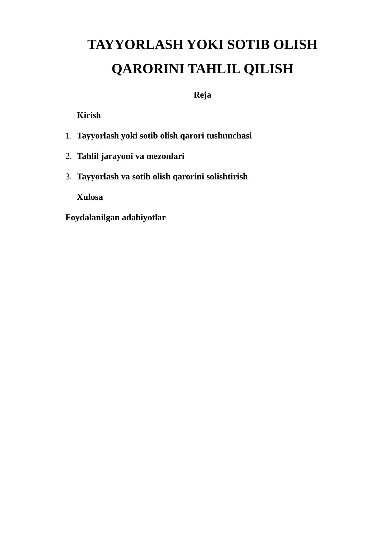 Tayyorlash yoki sotib olish qarorini tahlil qilish 1