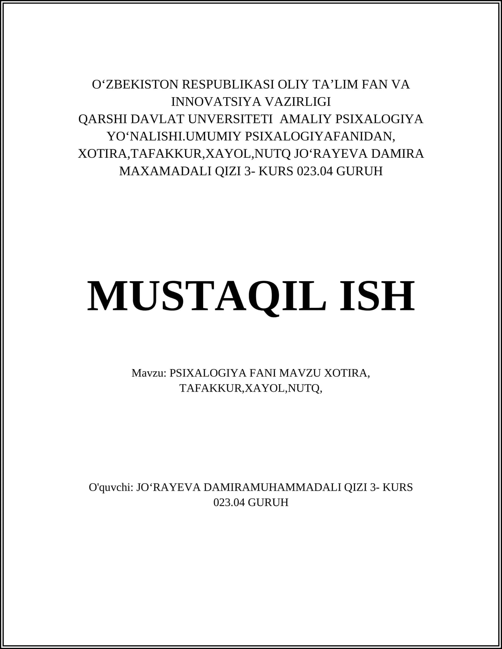 Xotira Turlari 1
