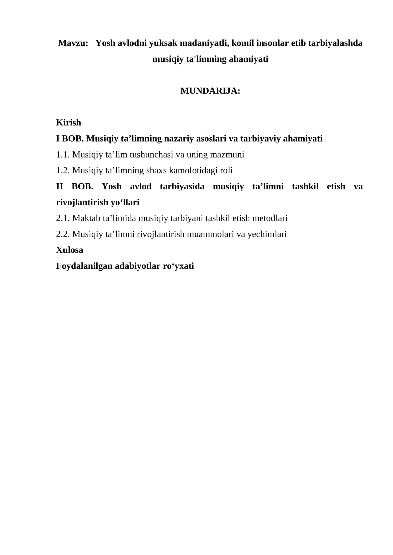 Yosh avlodni yuksak madaniyatli, komil insonlar etib tarbiyalashda musiqiy ta'limning ahamiyati 1