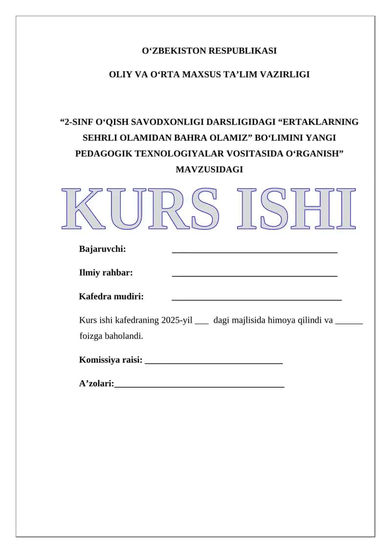 2-SINF O‘QISH SAVODXONLIGI DARSLIGIDAGI “ERTAKLARNING SEHRLI OLAMIDAN BAHRA OLAMIZ” BO‘LIMINI YANGI PEDAGOGIK TEXNOLOGIYALAR VOSITASIDA O‘RGANISH 1