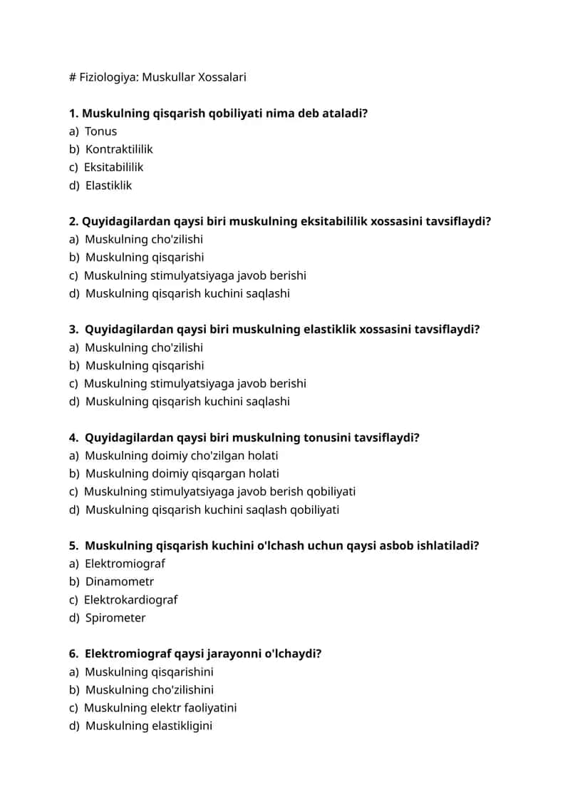 Fiziologiya: Muskullar Xossalari 1