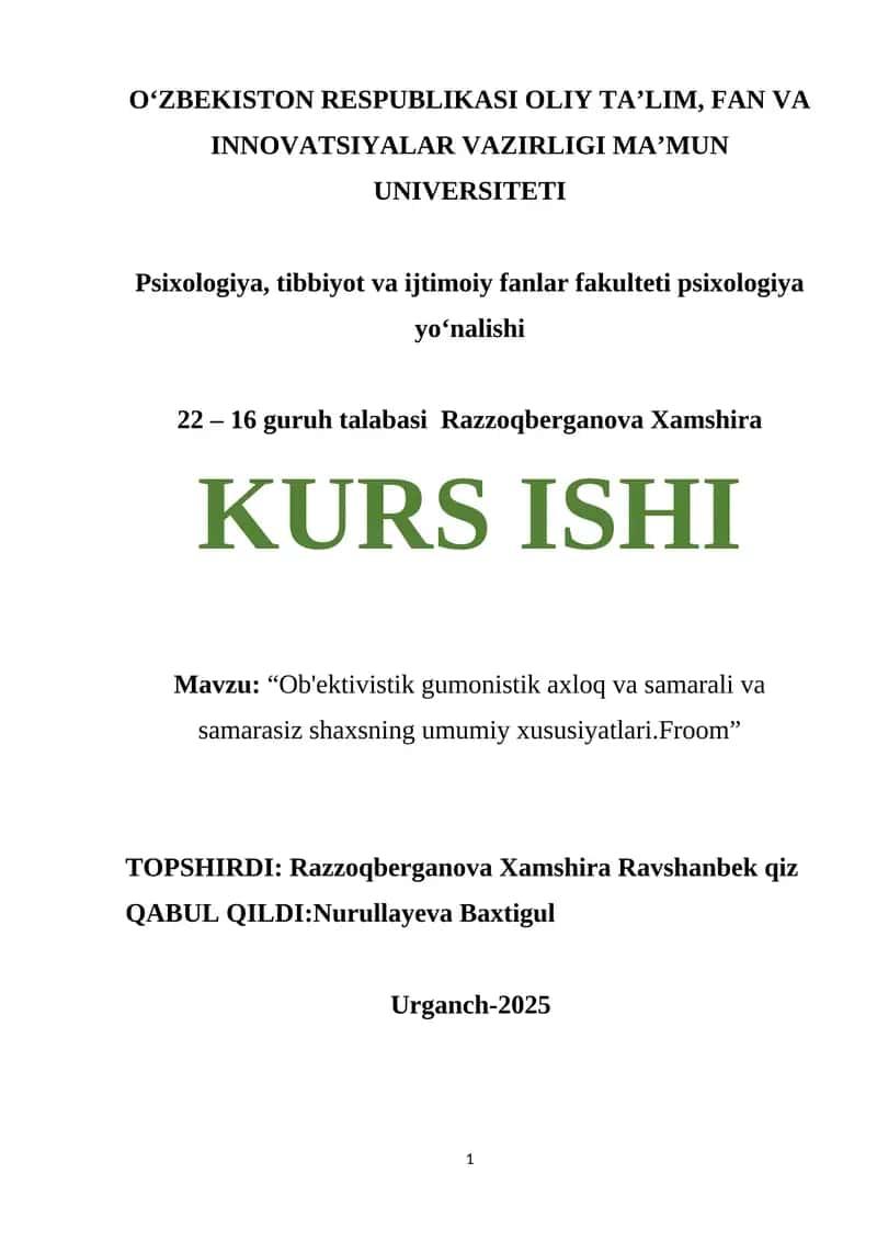Ob'ektivistik gumonistik axloq va samarali va samarasiz shaxsning umumiy xususiyatlari.Froom 1