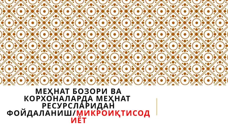 Меҳнат бозори ва корхоналарда меҳнат ресурсларидан фоидаланиш 1