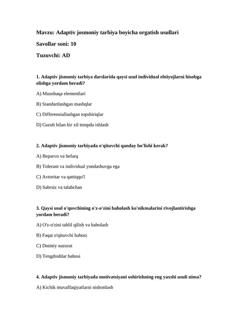 Adaptiv josmoniy tarbiya boyicha orgatish usullari 1