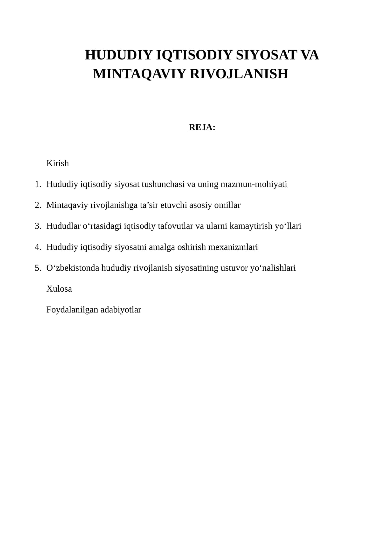 HUDUDIY IQTISODIY SIYOSAT VA MINTAQAVIY RIVOJLANISH 1
