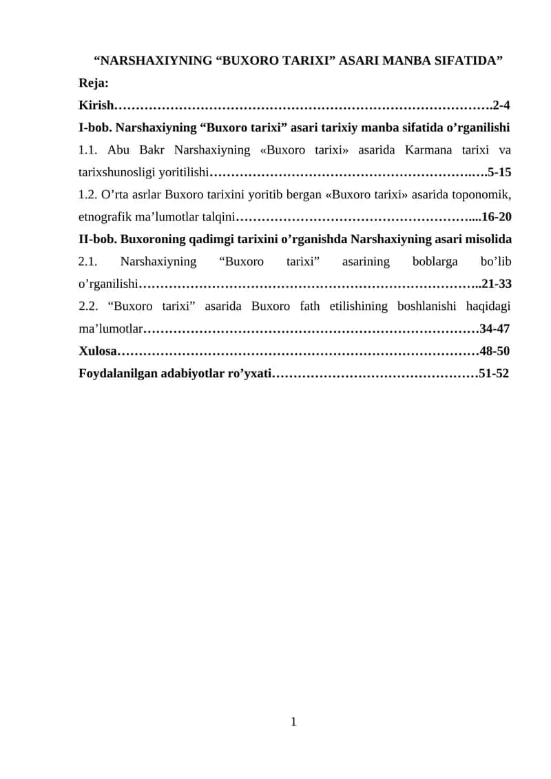NARSHAXIYNING "BUXORO TARIXI" ASARI MANBA SIFATI 1