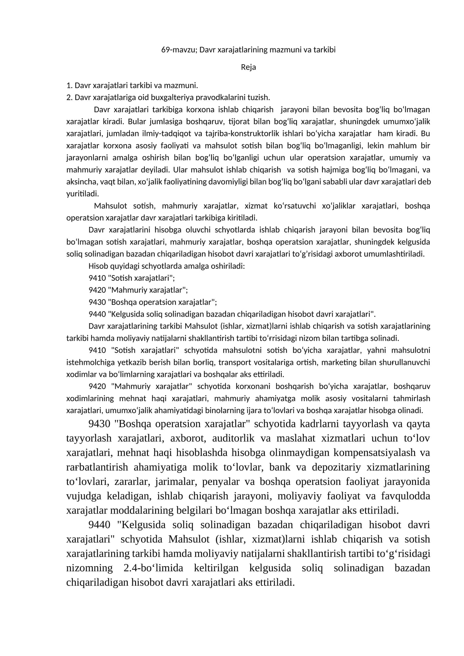 Davr xarajatlarining mazmuni va tarkibi 1
