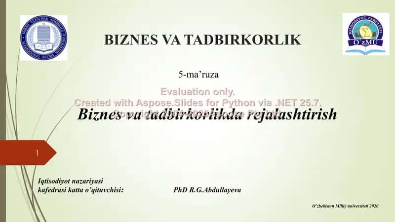 Biznes va tadbirkorlikda rejalashtirish 1