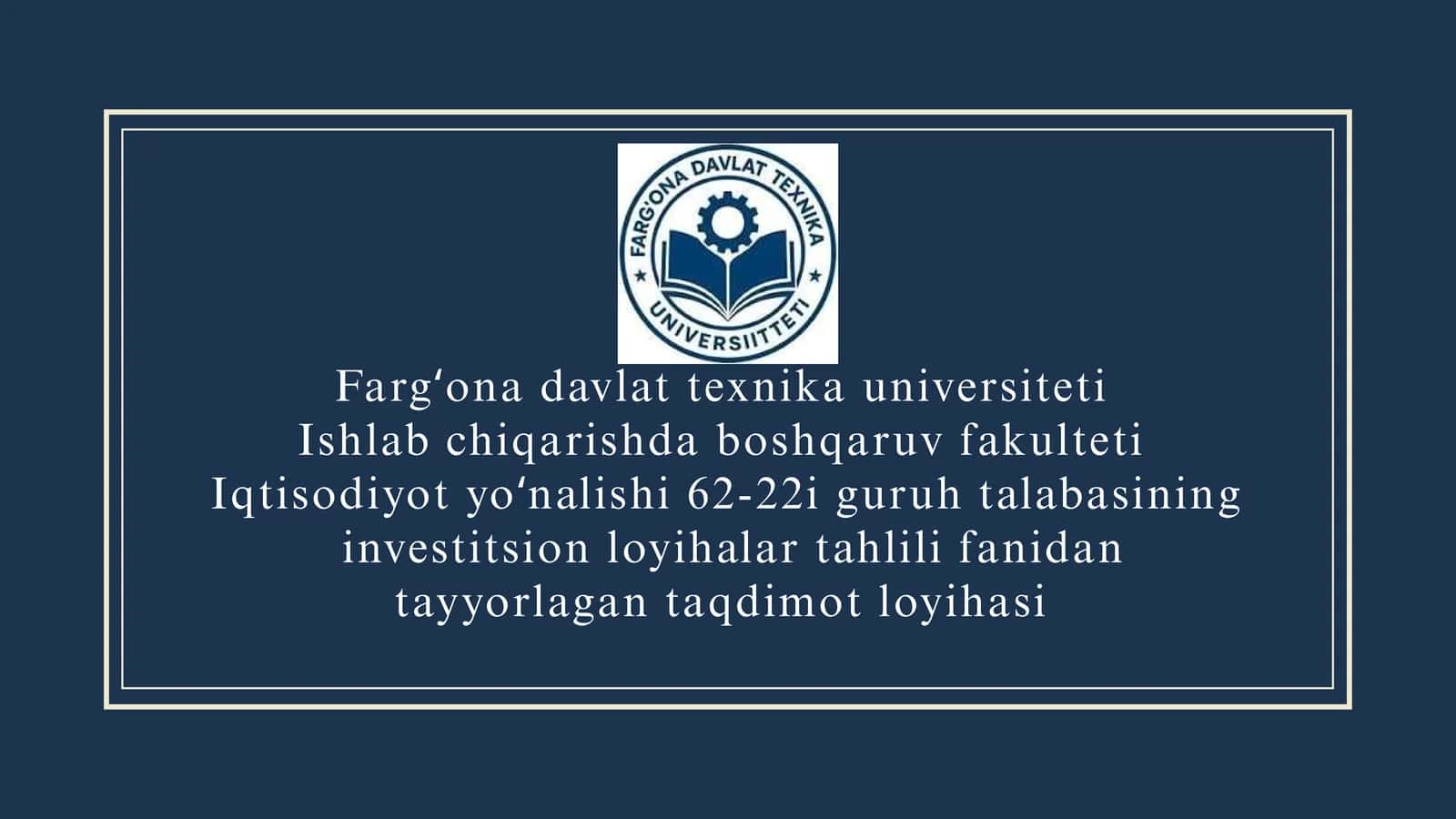 O'ZBEKISTONDA YIRIK INVESTITSIYA LOYIHALARINI SINDIKATLASHTIRILGAN KREDITLASHNI RIVOJLANTIRISH. 1