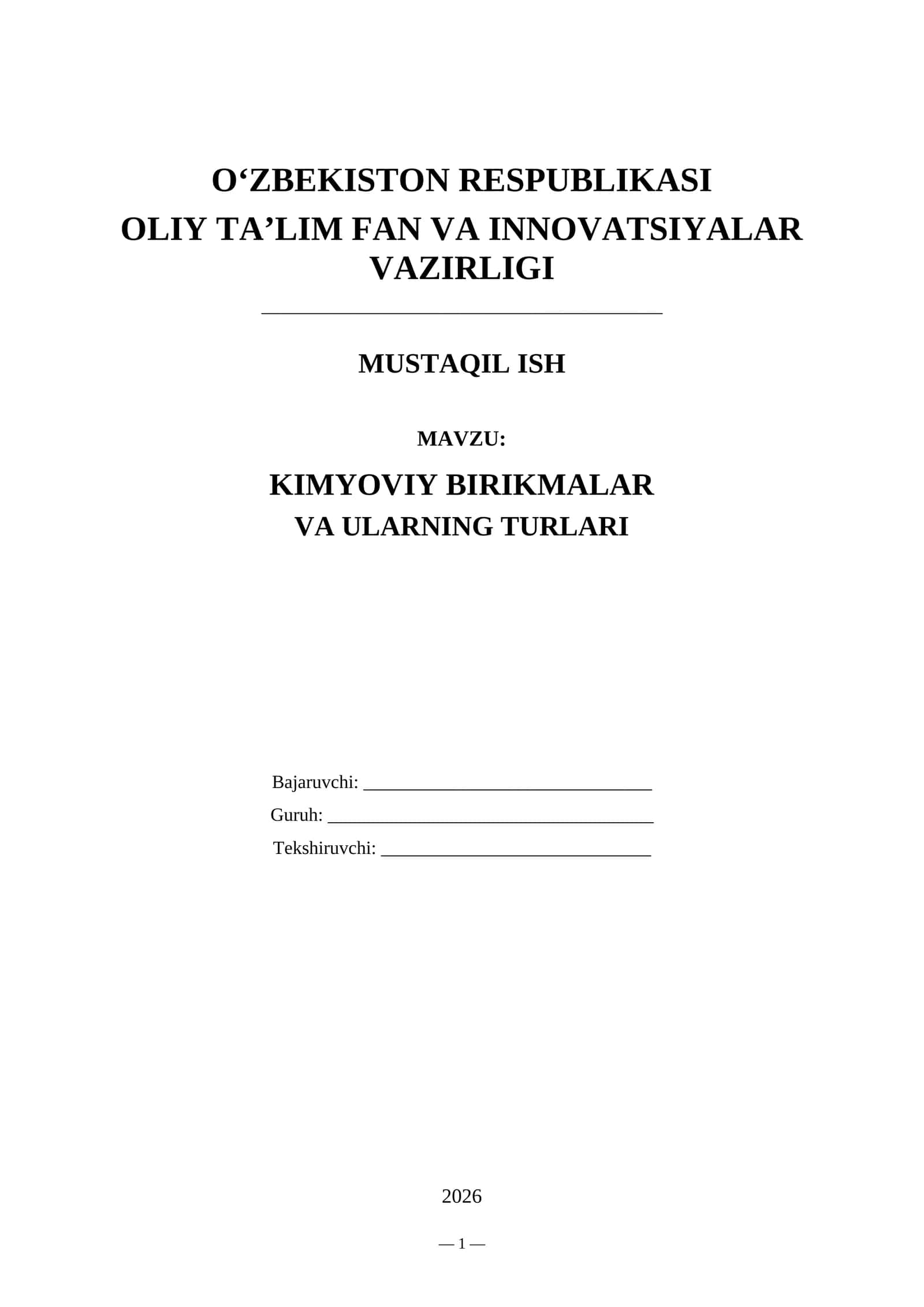KIMYOVIY BIRIKMALAR VA ULARNING TURLARI 1