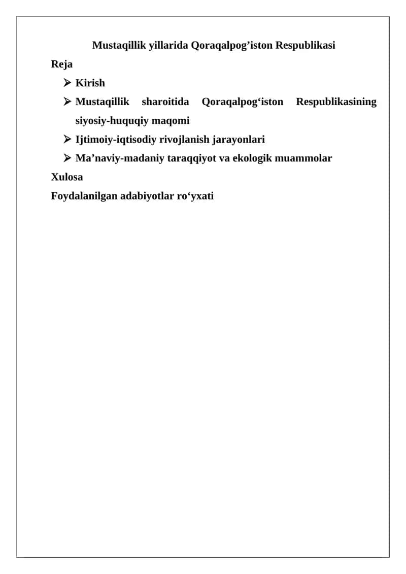 Qoraqalpog’iston Respublikasining Mustaqillik Yillarida Rivojlanishi 1