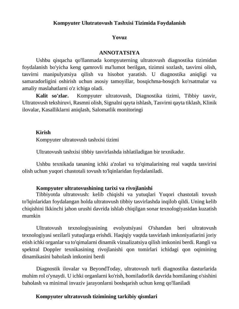 Kompyuter Ulutratovush Tashxisi Tizimida Foydalanish 1