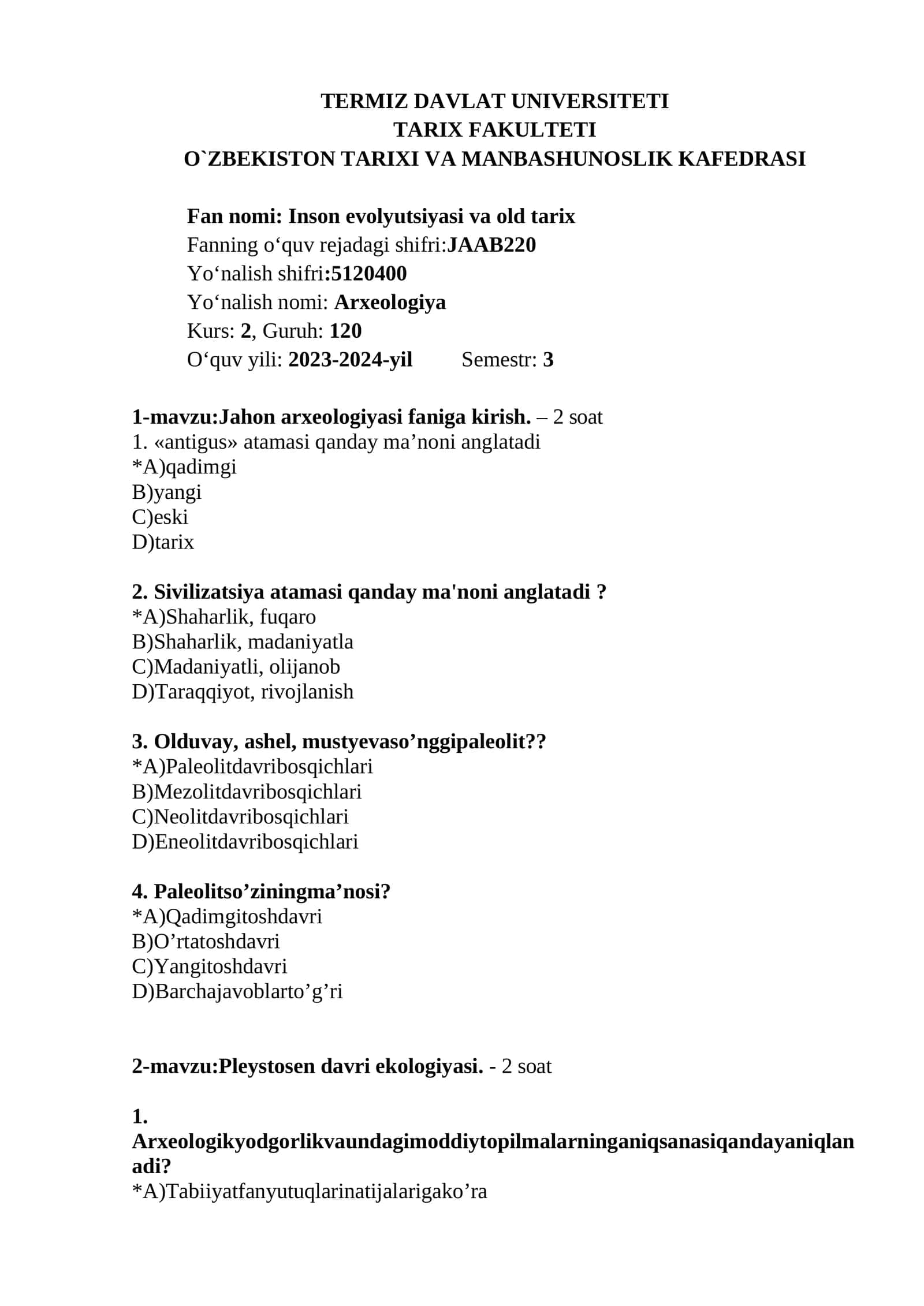 Inson evolyutsiyasi va old tarix 1