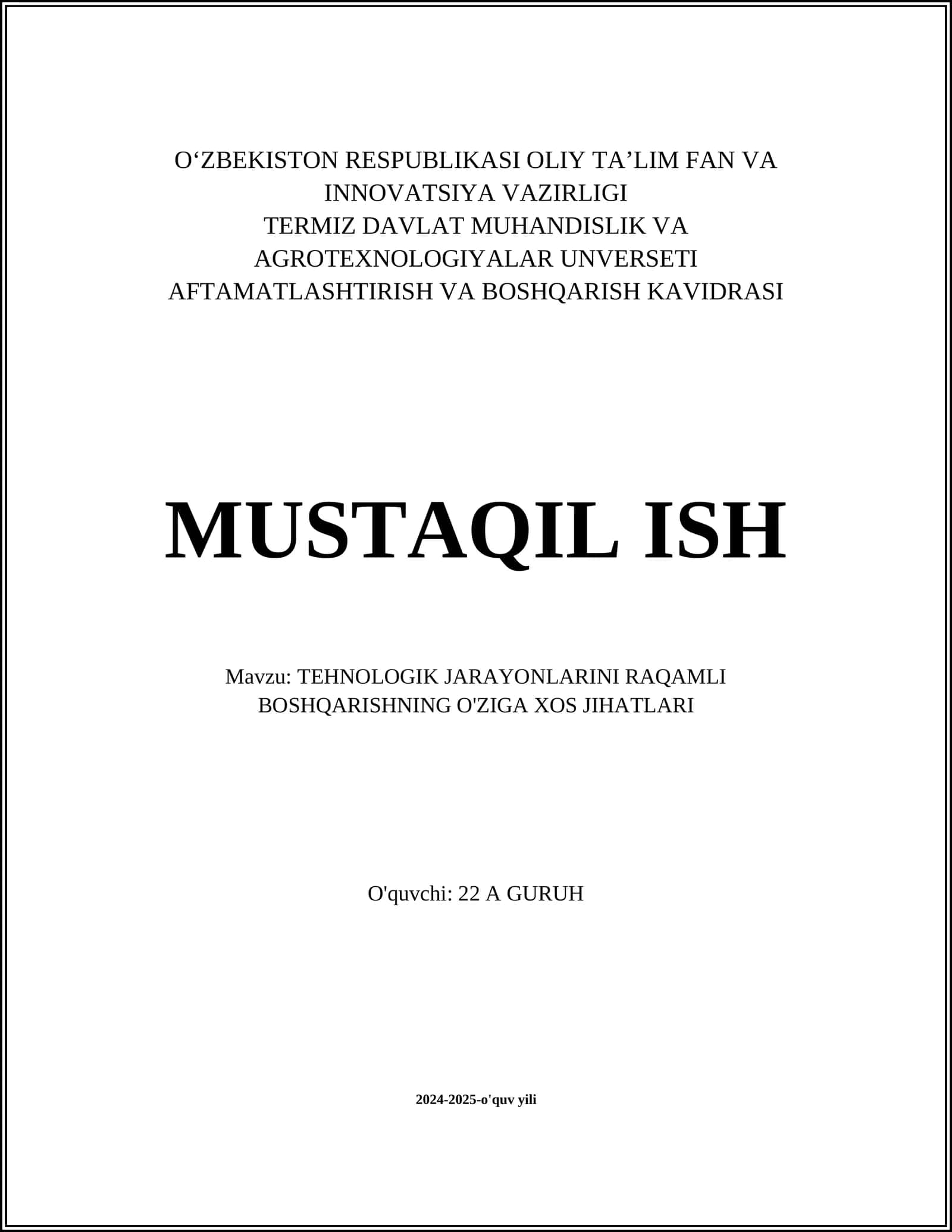 TEHNOLOGIK JARAYONLARINI RAQAMLI BOSHQARISHNING O'ZIGA XOS JIHATLARI 1