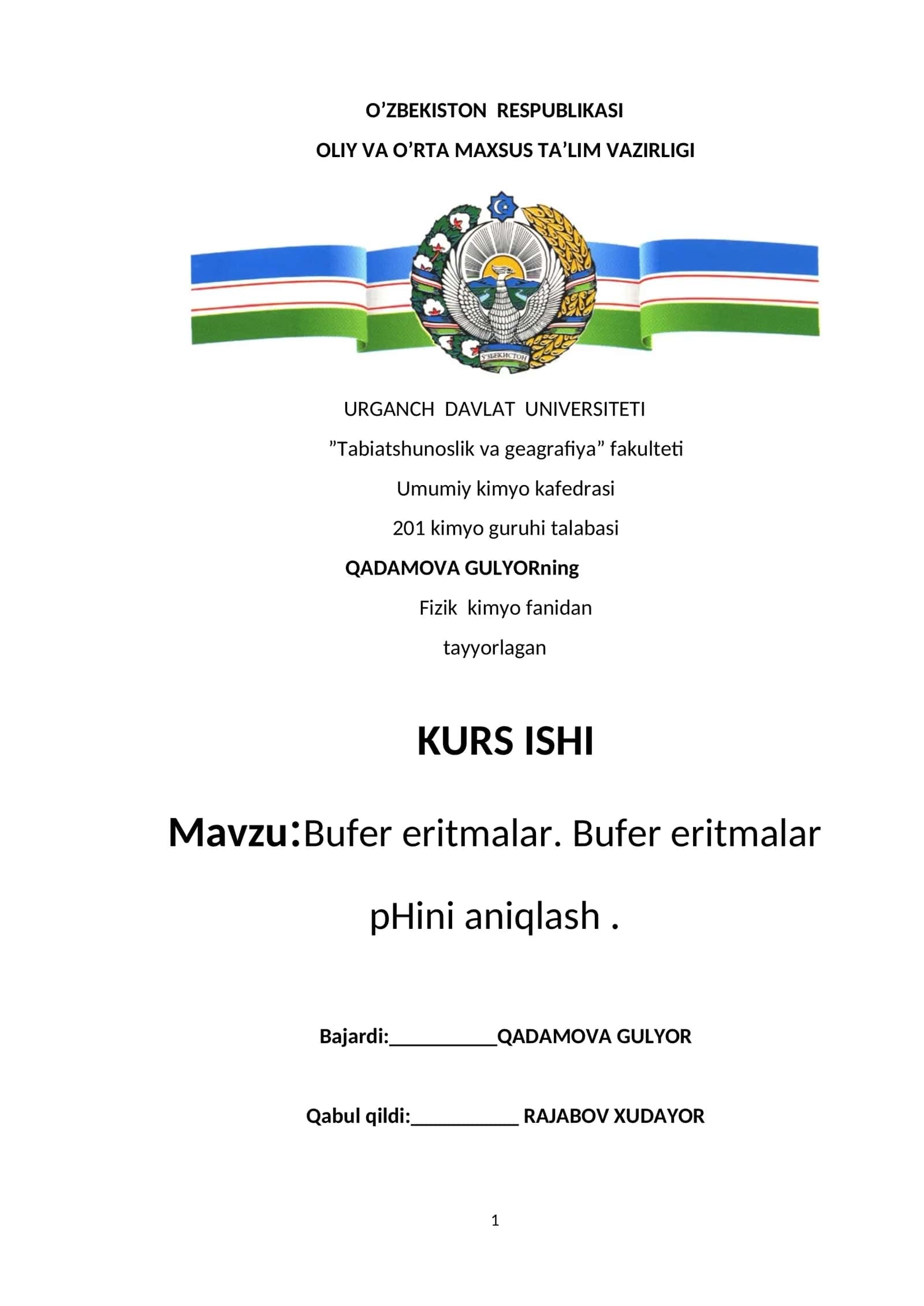 Bufer eritmalar. Bufer eritmalar pHini aniqlash 1