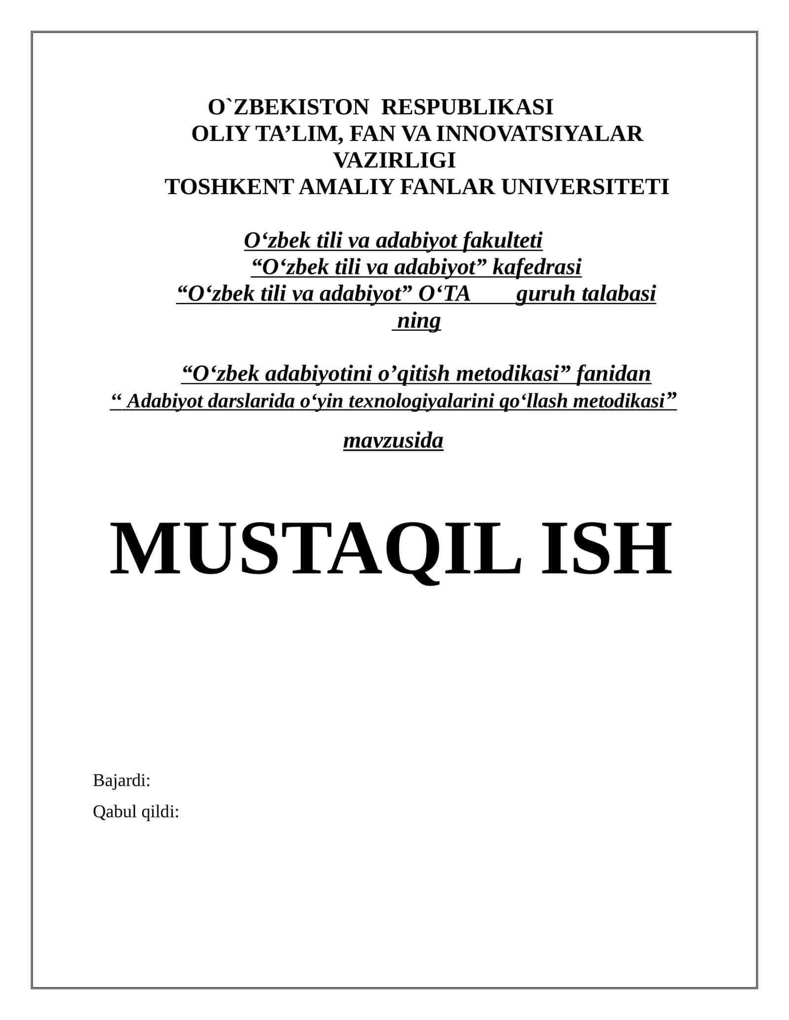 Adabiyot darslarida o‘yin texnologiyalarini qo‘llash metodikasi 1